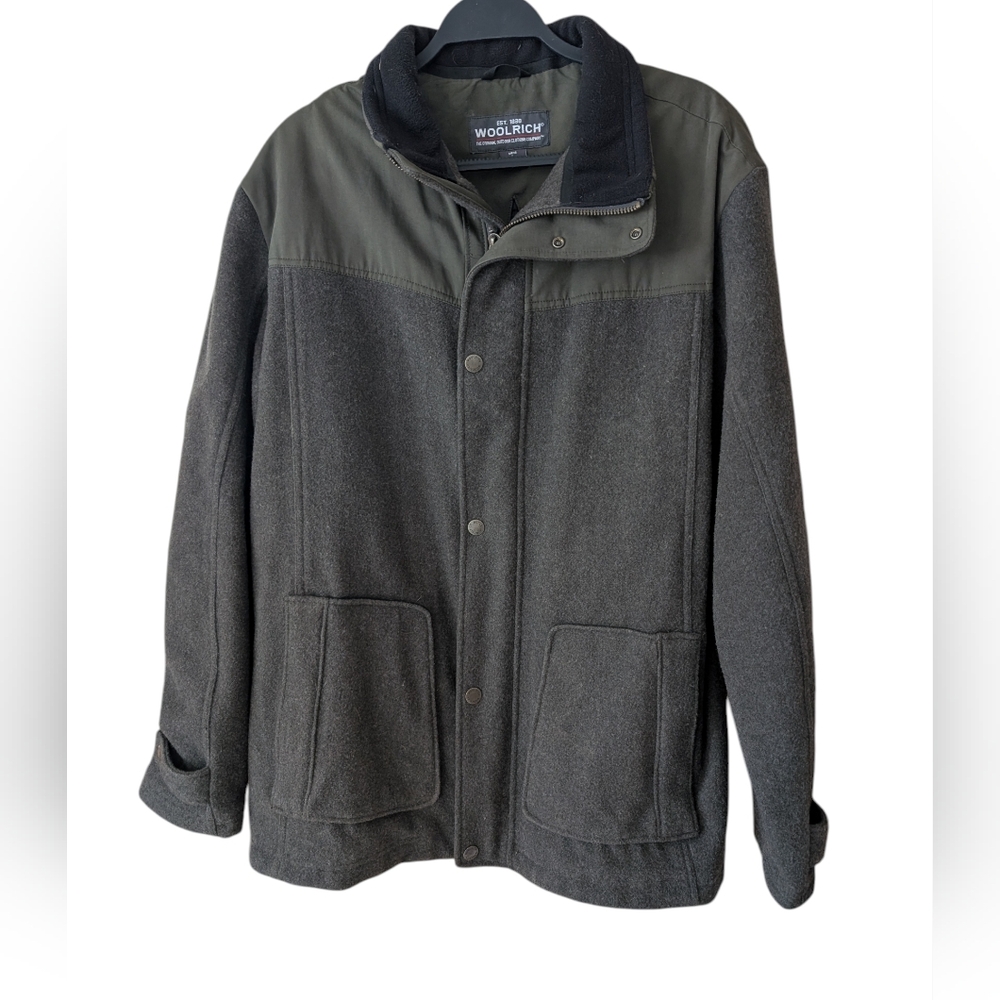 Woolrich Mens Wool Olive Green Zip Up Winter Coat Size Large